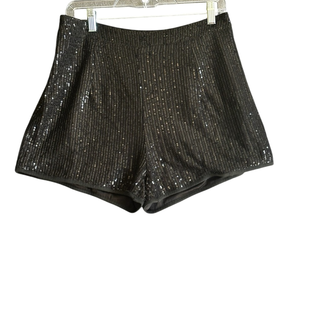 NIAY WOMENS SEXY SEQUIN SIDE ZIPPER BLACK SHORTS SZ LARGE